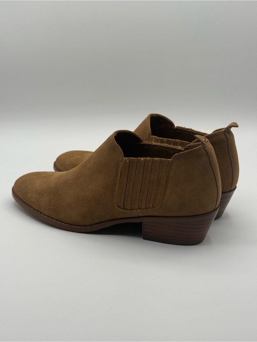 Coach Devin Ankle Boots Tan Suede Chelsea Low Heel Booties Women’s Size 8B - Picture 9 of 16